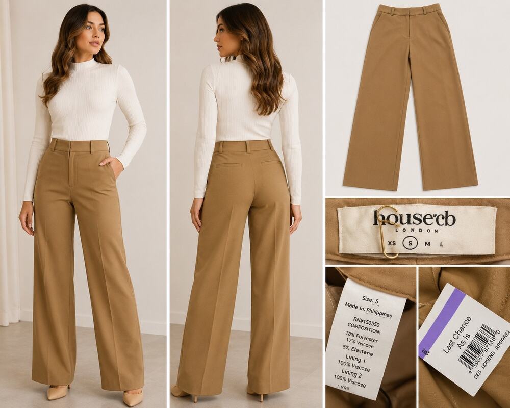 House of CB London Camel Tan Wide-Leg Tailored Trousers Pants Small NWT